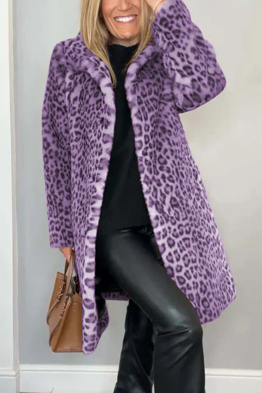 Street-Wave Leopard Print Faux Fur Winter Coat For Women Classic Warmth And Luxurious Chic