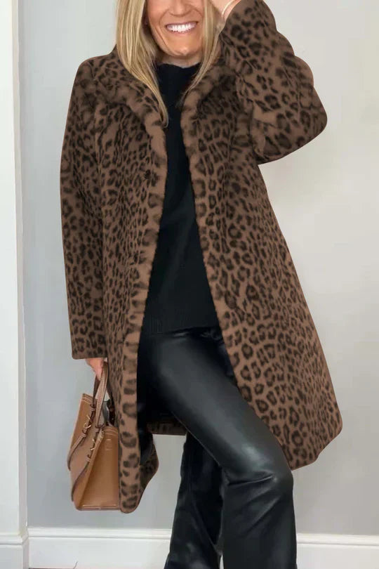 Street-Wave Leopard Print Faux Fur Winter Coat For Women Classic Warmth And Luxurious Chic
