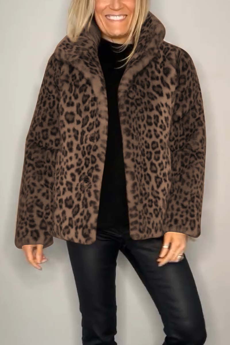 Street-wave Leopard Faux Leather Coat for Women, Warm Cozy Winter Outerwear with Statement Style