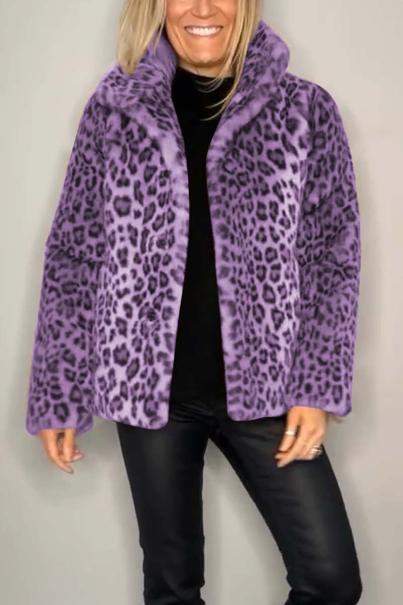 Street-wave Leopard Faux Leather Coat for Women, Warm Cozy Winter Outerwear with Statement Style