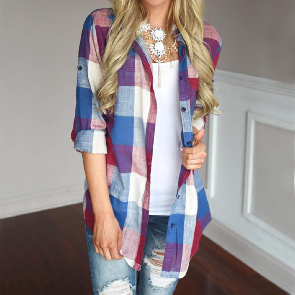 Street-Wave Women's Plaid Button-Down Shirt With Casual Relaxed Fit For Everyday Style