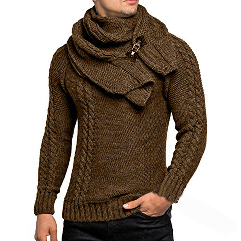 Streetwave Mens Stylish Knit Sweater With Scarf Collar For Winter Warmth And Comfort