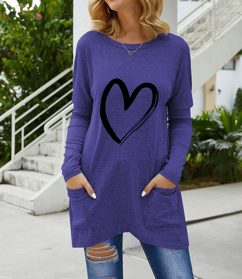 Streetwave Womens Long Sleeve Shirt With Heart Design And Practical Side Pockets For Everyday Comfort