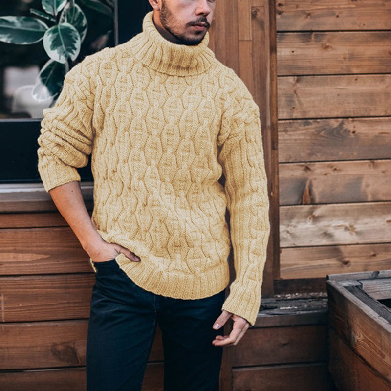 Streetwave Mens Cable Knit Sweater With High Collar And Braided Design Cozy Wool