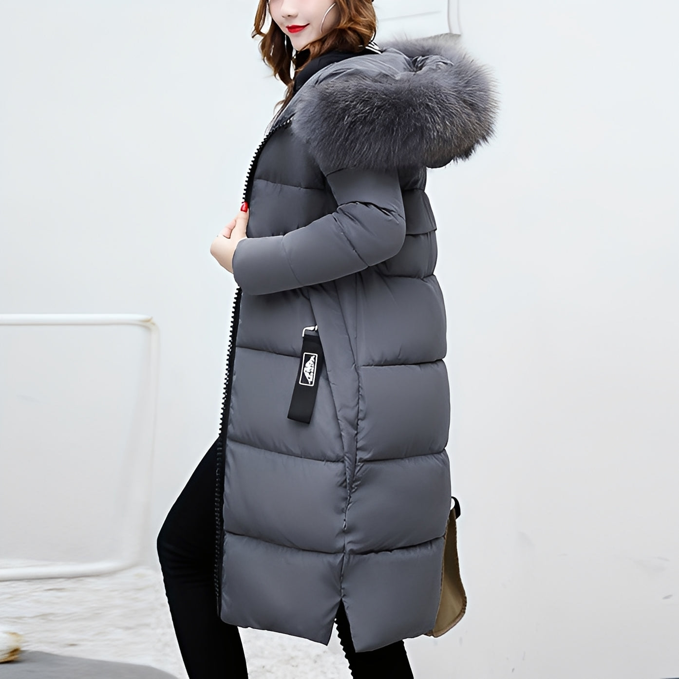 Street-wave Puffer Coat With Fur Collar For Women Elegant Long Winter Coat With Plush Warmth And Slim Silhouette