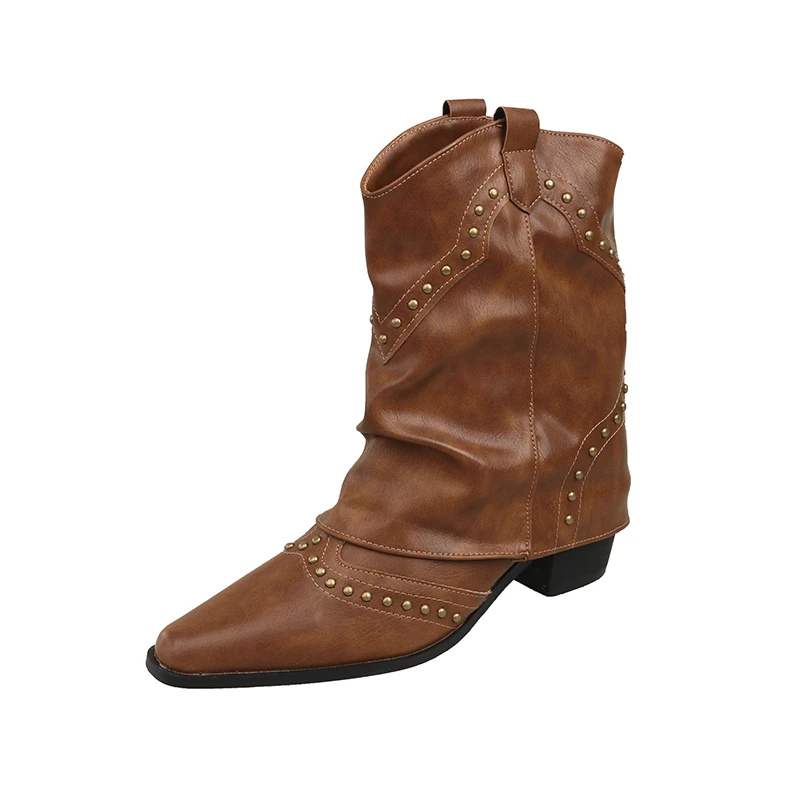 Women's Western Boots with Studded Detail and Mid-Height