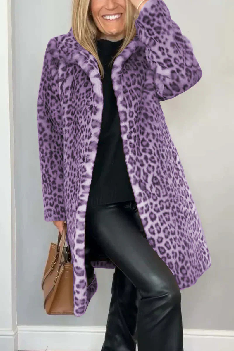 Street-wave Leopard Print Winter Coat For Women Warm Faux-Fur Lining Chic Cozy Everyday Style