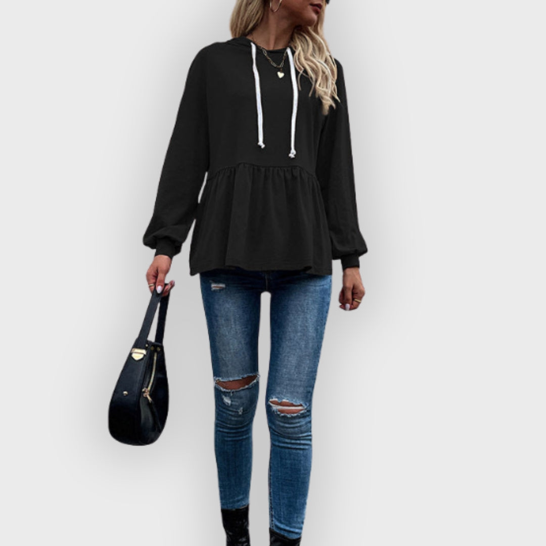 Street Wave Women's Hoodie With Ruffle Detail And Drawstring Neckline For Casual Comfort