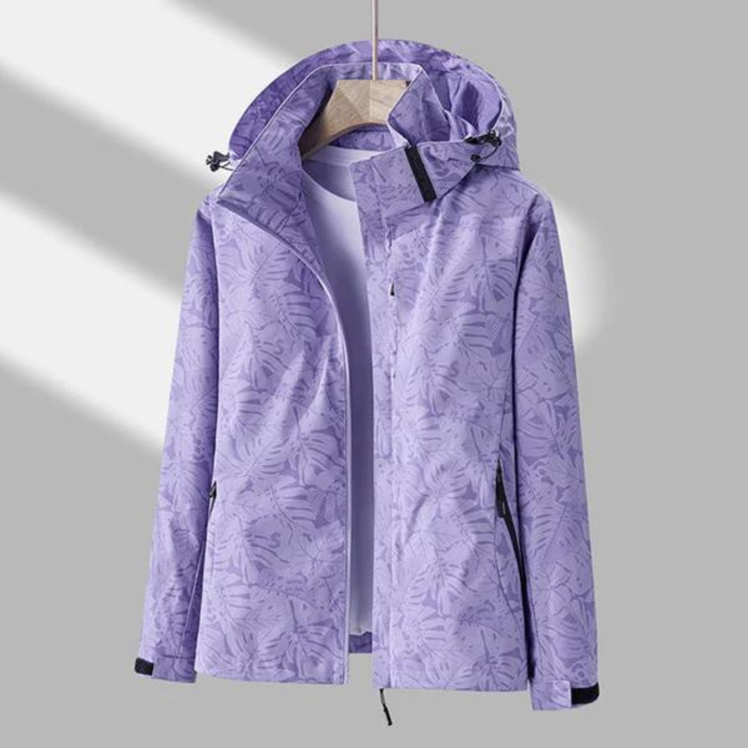 Street Wave Waterproof Windbreaker For Women With Hood Floral Print Lightweight Rain Jacket