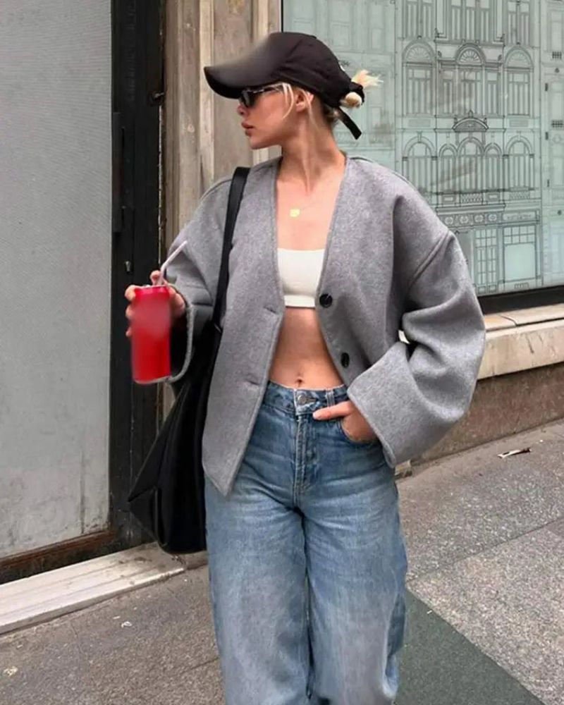 Street-wave Designer Blazer With Faux Fur Trim For Women, Warm Cozy Comfort, Chic Winter Outerwear