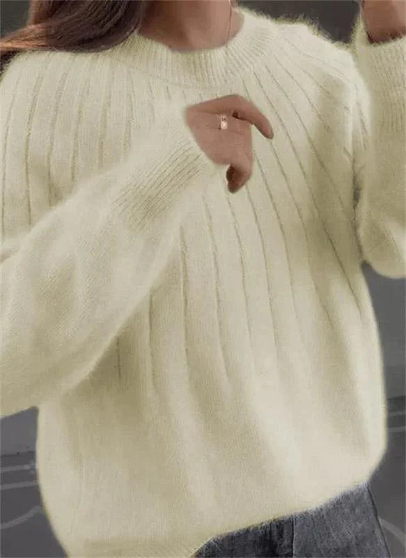 Street Wave Women's Cashmere Sweater Ultra Soft Ribbed Crewneck Pullover For Autumn Warmth