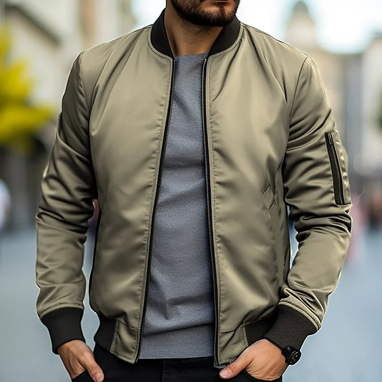 Street Wave Men Bomber Jacket Urban Streetwear With Stand Collar For All Season Comfort