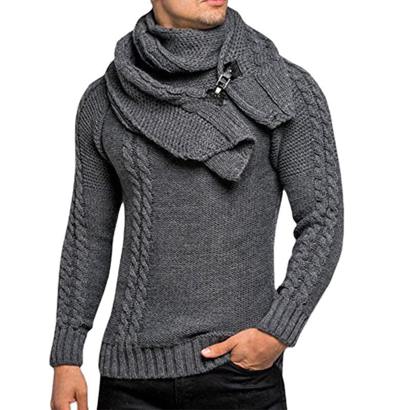 Streetwave Mens Stylish Knit Sweater With Scarf Collar For Winter Warmth And Comfort