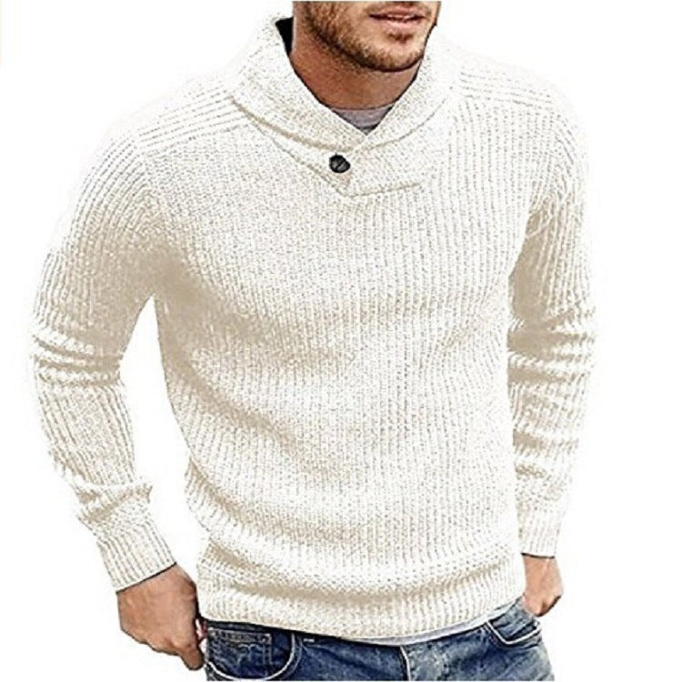 Street-wave Men's Chunky Knit Roll Neck Sweater With Button Details For Cozy Warm Everyday Wear