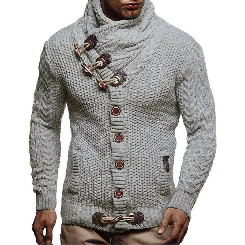 Street Wave Mens Knit Cardigan With Asymmetrical Collar For Modern Style And Warmth