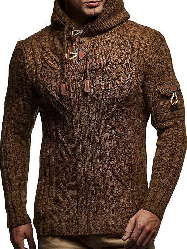 Streetwave Men's Hooded Cable Knit Pullover With Drawstring Details For Everyday Comfort