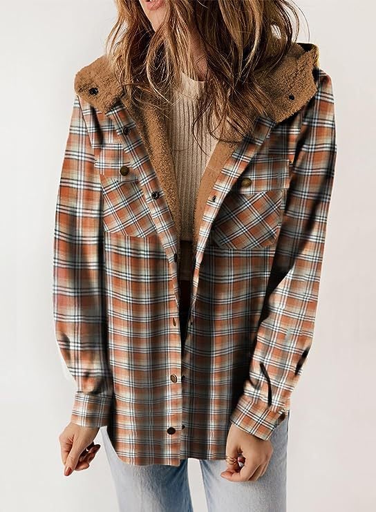 Street-Wave Plaid Wool Jacket With Hood Buckle For Women Warm Cozy All-Season Outerwear