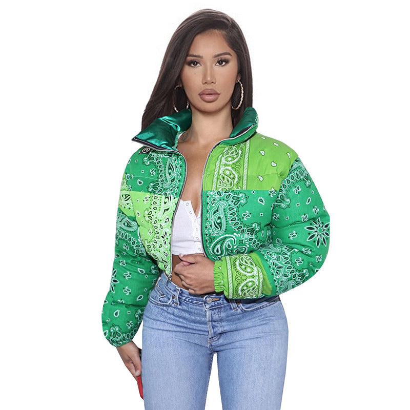 Womens Quilted Jacket Street-wave Warm Puffer With Bold Paisley Print For Fashion Forward Women