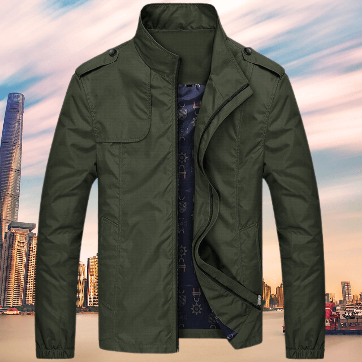 Street-Wave Mens Autumn Oxford Jacket With Collar For Warmth And Timeless Style For Everyday City Wear