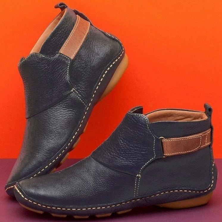 Street-Wave Women's Elegant Comfort Ankle Boots - Premium Leather Cushioned Insole Everyday Chic