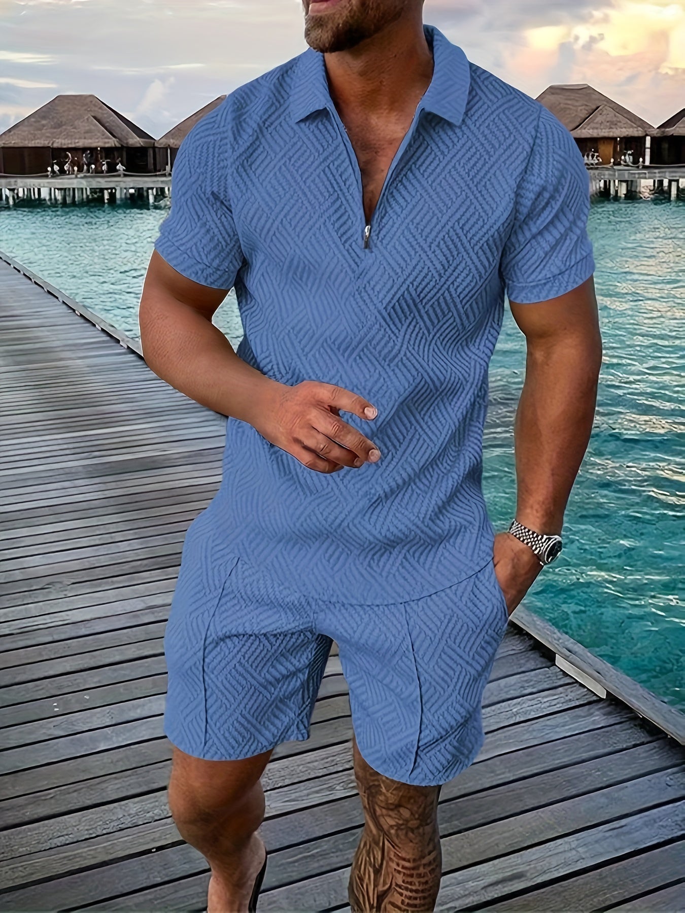 Street-Wave Men's Romper Breathable Cotton Blend Zipper