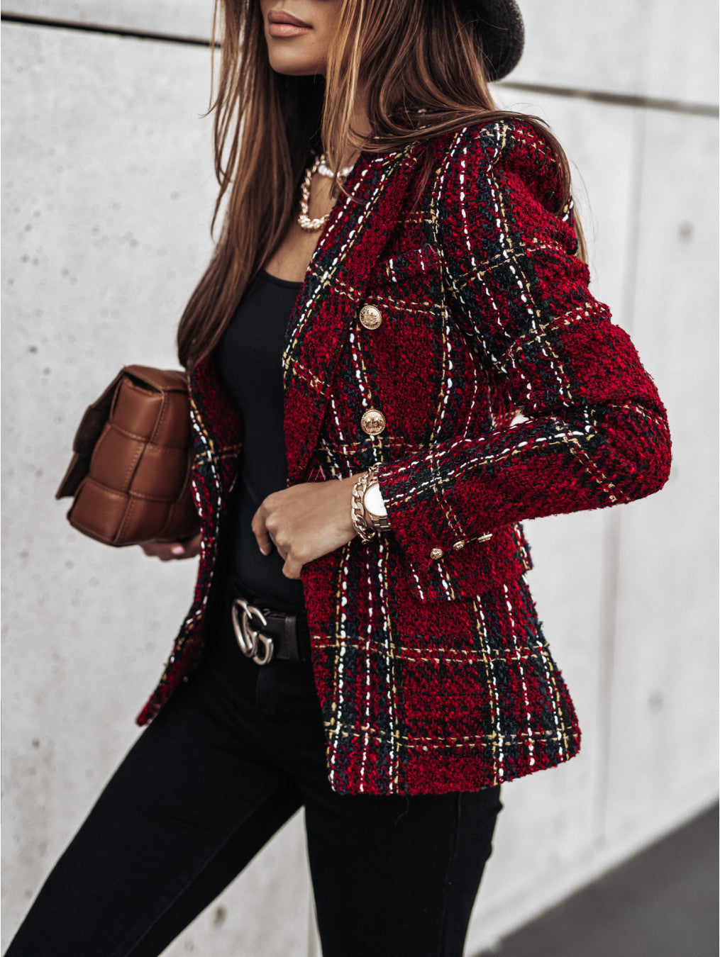 Street-wave Chic Bouclé Blazer For Women With Double Button Placket And Textured Fabric