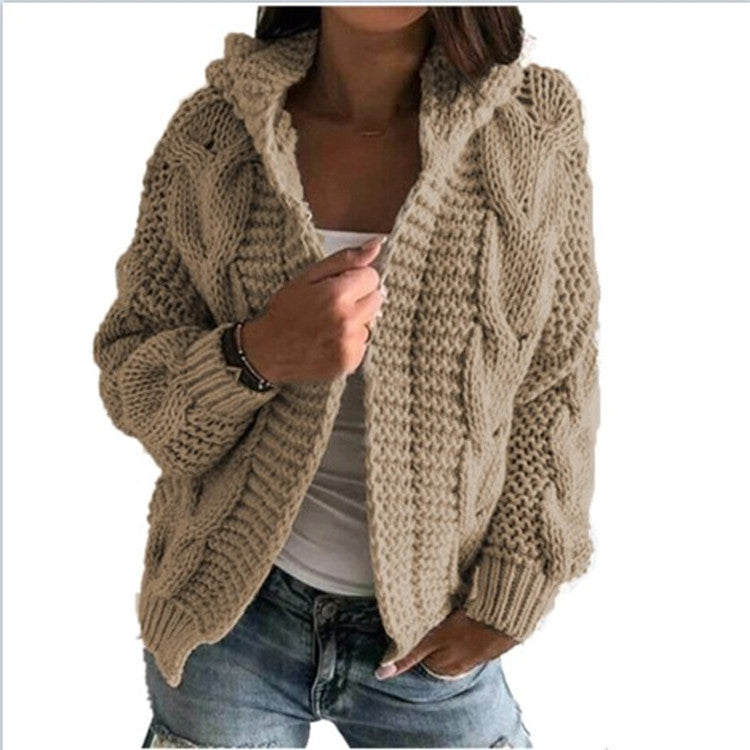 Street-wave Hooded Cable Knit Cardigan For Women - Cozy, Trendy Layering Essential
