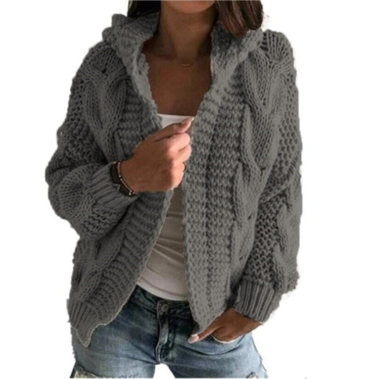 Street-wave Hooded Cable Knit Cardigan For Women - Cozy, Trendy Layering Essential