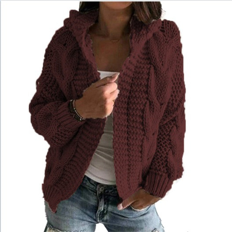 Street-wave Hooded Cable Knit Cardigan For Women - Cozy, Trendy Layering Essential