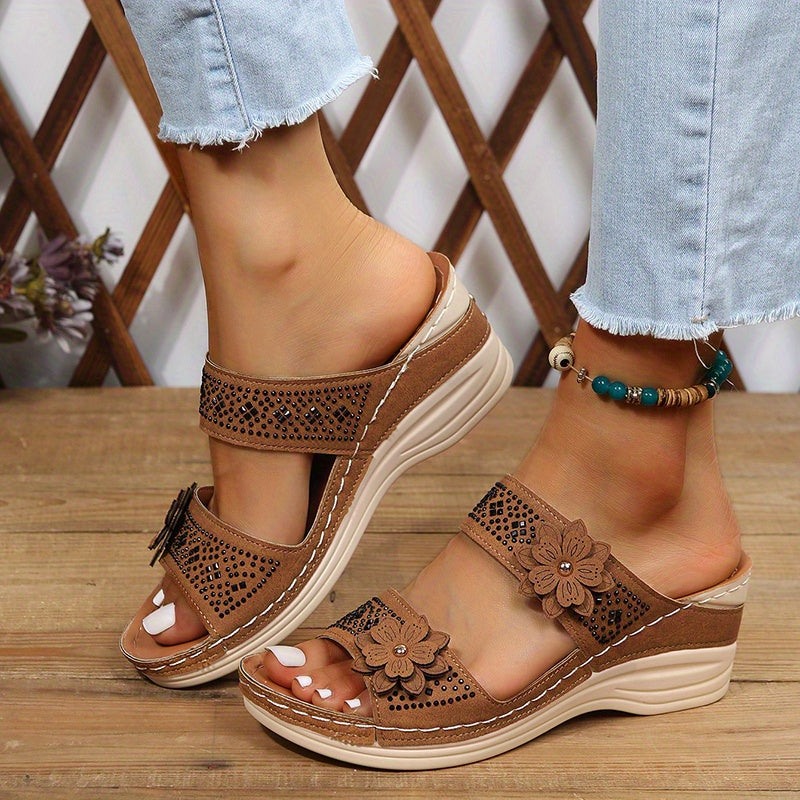Women's Wedge Slides with Comfortable Footbed and Adjustable Strap