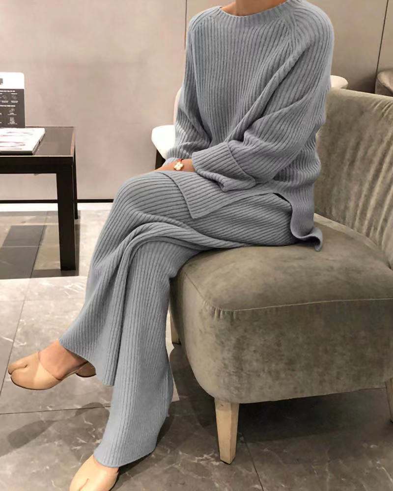 Streetwave Womens Cozy Rib Knit Set Soft Breathable Comfort Modern Style For Home Or Out