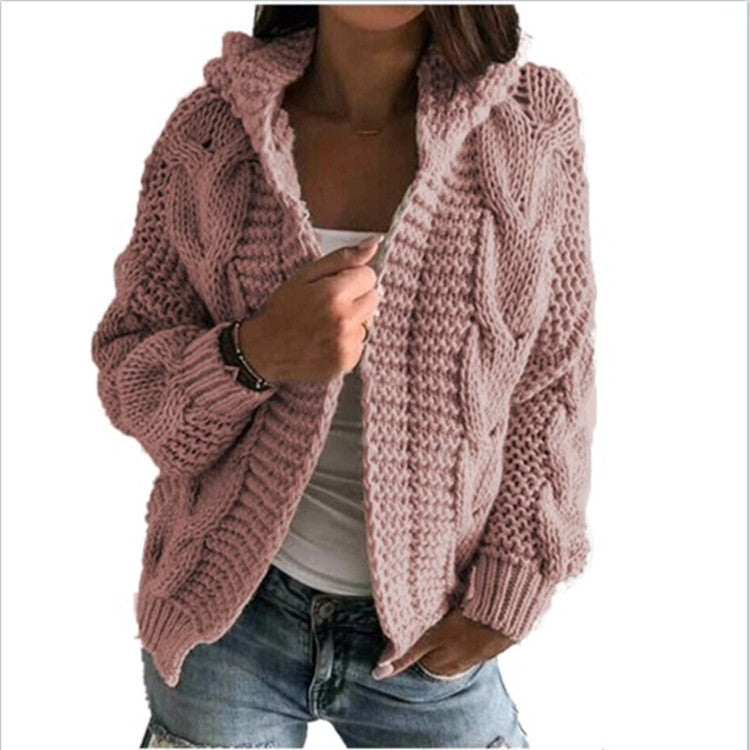 Street-wave Hooded Cable Knit Cardigan For Women - Cozy, Trendy Layering Essential