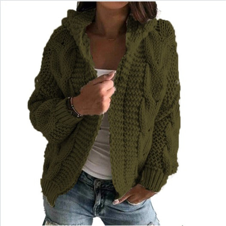 Street-wave Hooded Cable Knit Cardigan For Women - Cozy, Trendy Layering Essential