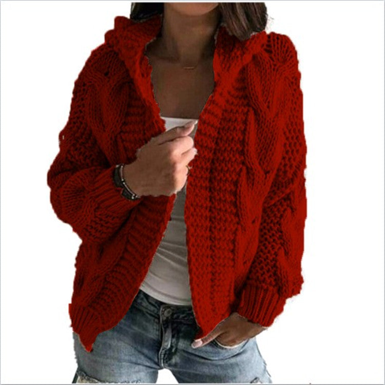 Street-wave Hooded Cable Knit Cardigan For Women - Cozy, Trendy Layering Essential