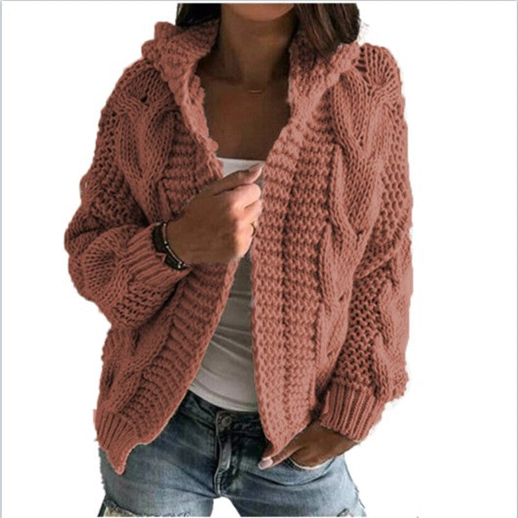 Street-wave Hooded Cable Knit Cardigan For Women - Cozy, Trendy Layering Essential