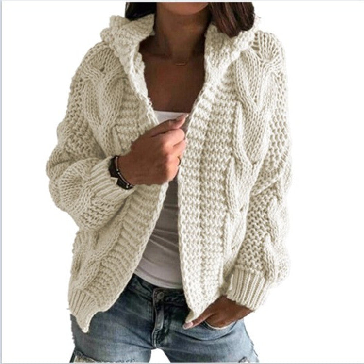 Street-wave Hooded Cable Knit Cardigan For Women - Cozy, Trendy Layering Essential