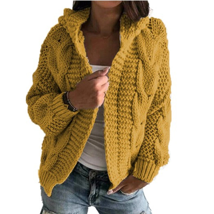 Street-wave Hooded Cable Knit Cardigan For Women - Cozy, Trendy Layering Essential