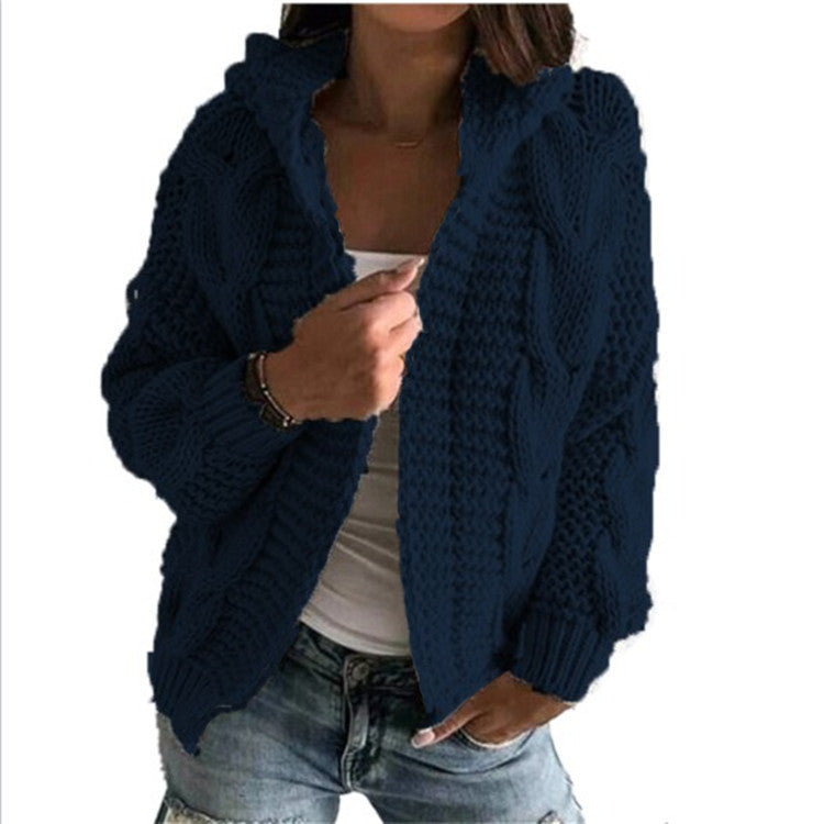 Street-wave Hooded Cable Knit Cardigan For Women - Cozy, Trendy Layering Essential