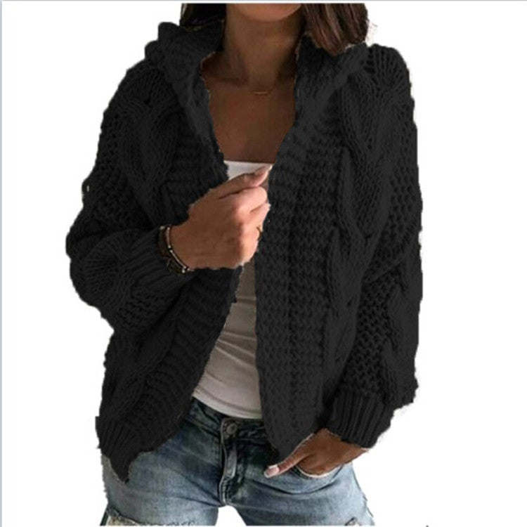 Street-wave Hooded Cable Knit Cardigan For Women - Cozy, Trendy Layering Essential
