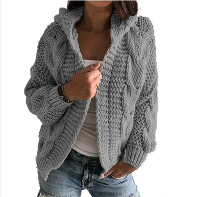 Street-wave Hooded Cable Knit Cardigan For Women - Cozy, Trendy Layering Essential