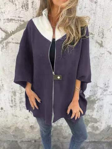 Street-wave Womens Relaxed And Stylish Jacket With Contrast Collar For Everyday Confidence