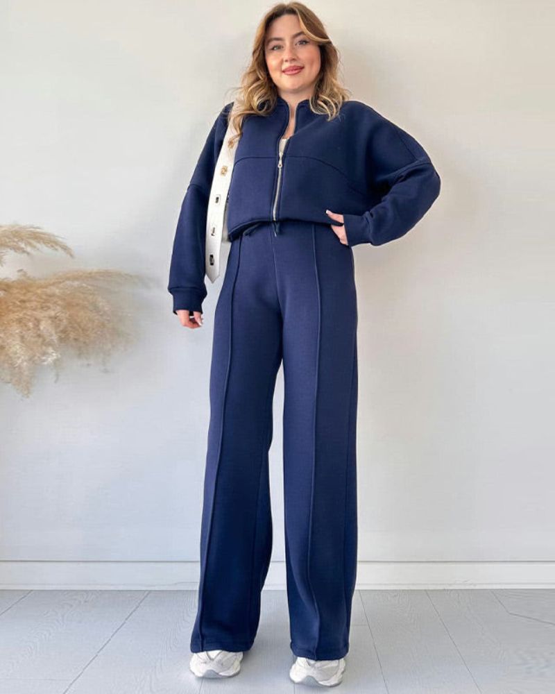 Street-Wave Cozy Zip Up 2-Piece Set For Women Warmth And Effortless Style Lounge Ready