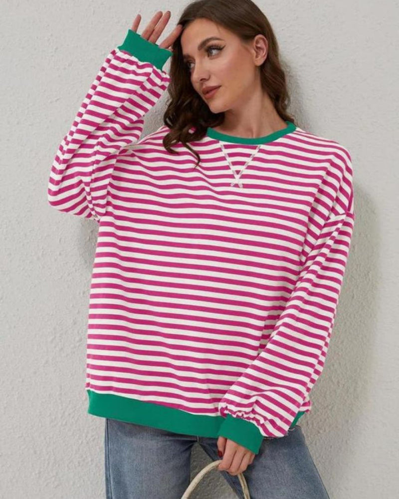 Street-Wave Plus Size Striped Sweatshirt With Soft Flattering Fit For Curvy Women