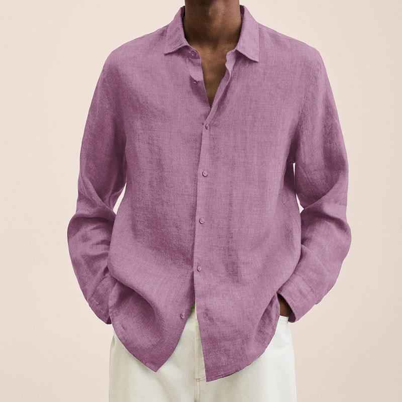 Nordisk Flair Men's Linen Shirt Relaxed Fit Long Sleeve Breathable Natural Fibers Navy