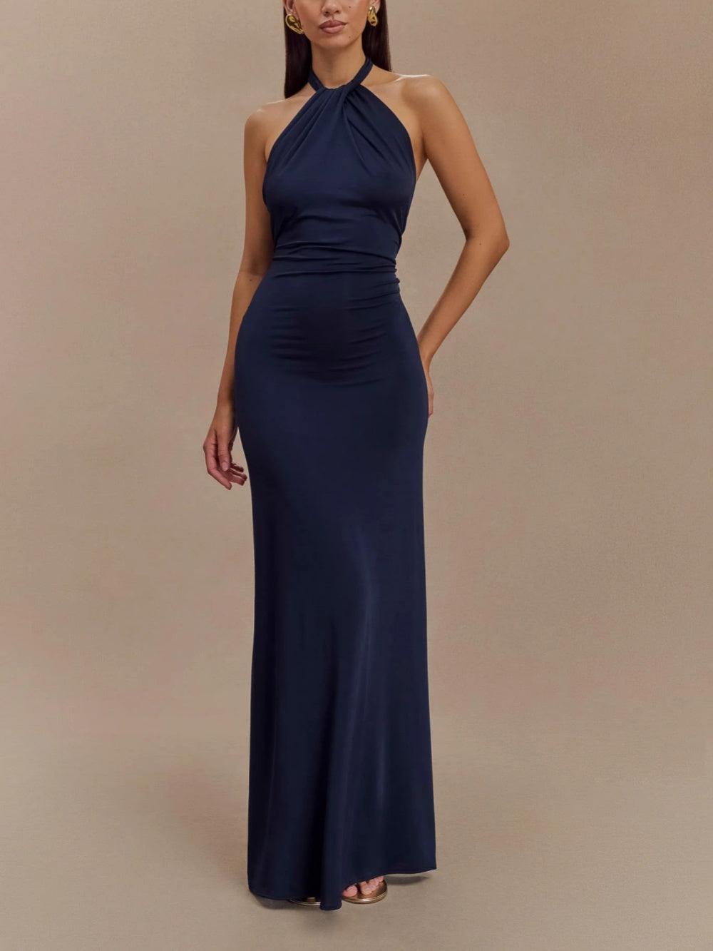 Women's Halter Maxi Dress with Flowing Design and Adjustable Neckline