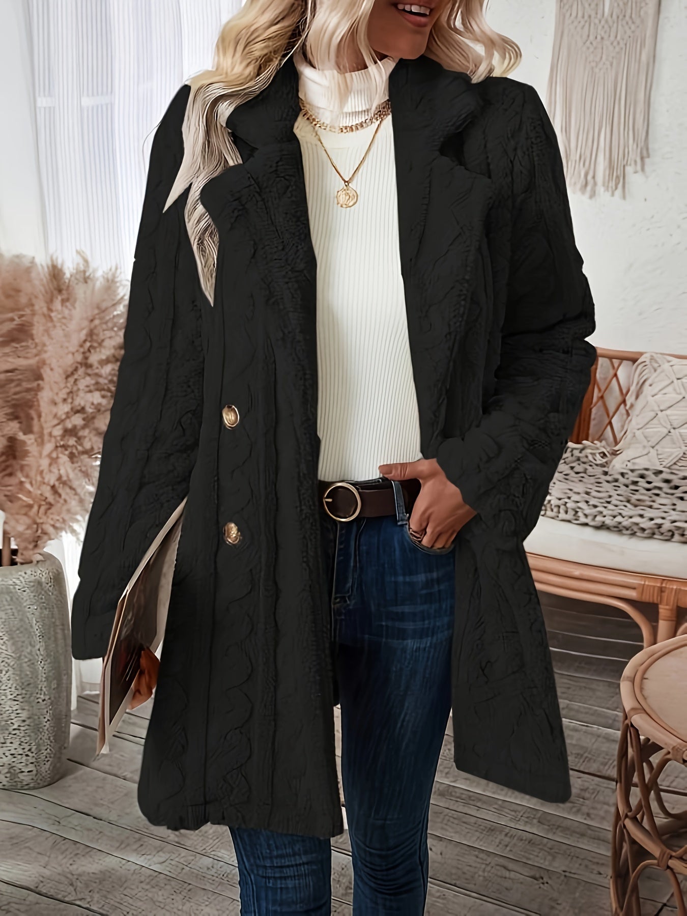 Street-Wave Teddy Coat for Women Double-Breasted Cozy Windproof Thermo Texture Jacket