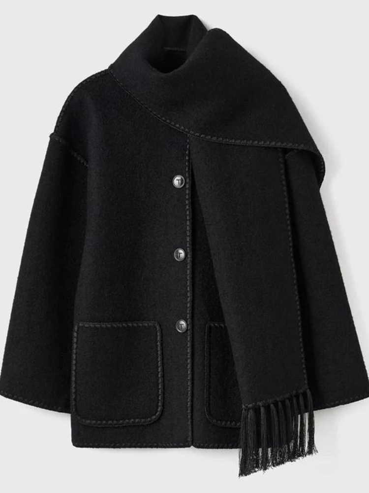 Street-wave Couture Jacket With Fringed Trim For Women Warm Winter Outerwear Chic