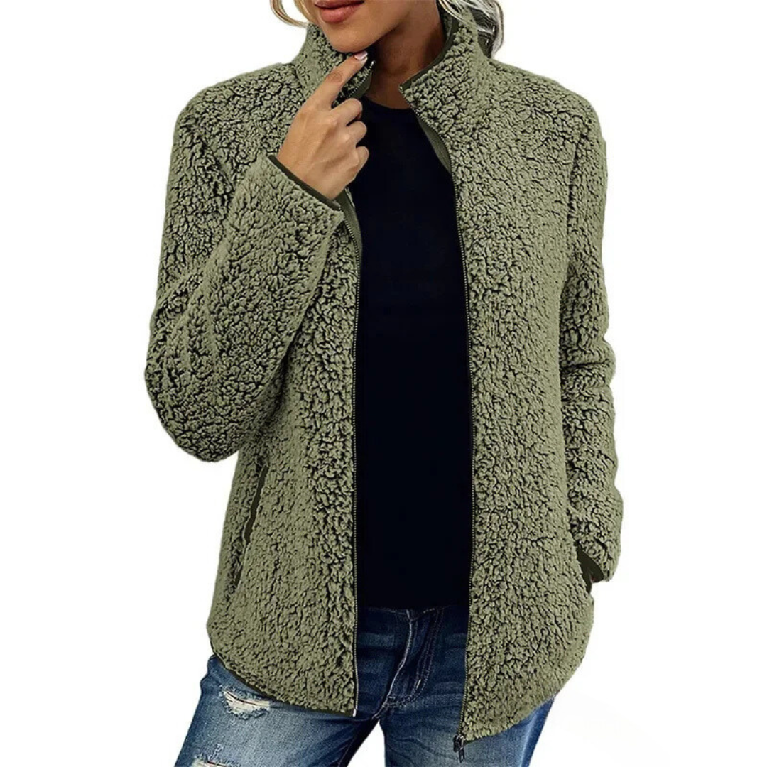 Street-Wave Plush Teddy Jacket For Women With High Collar And Zipper Cozy Warmth