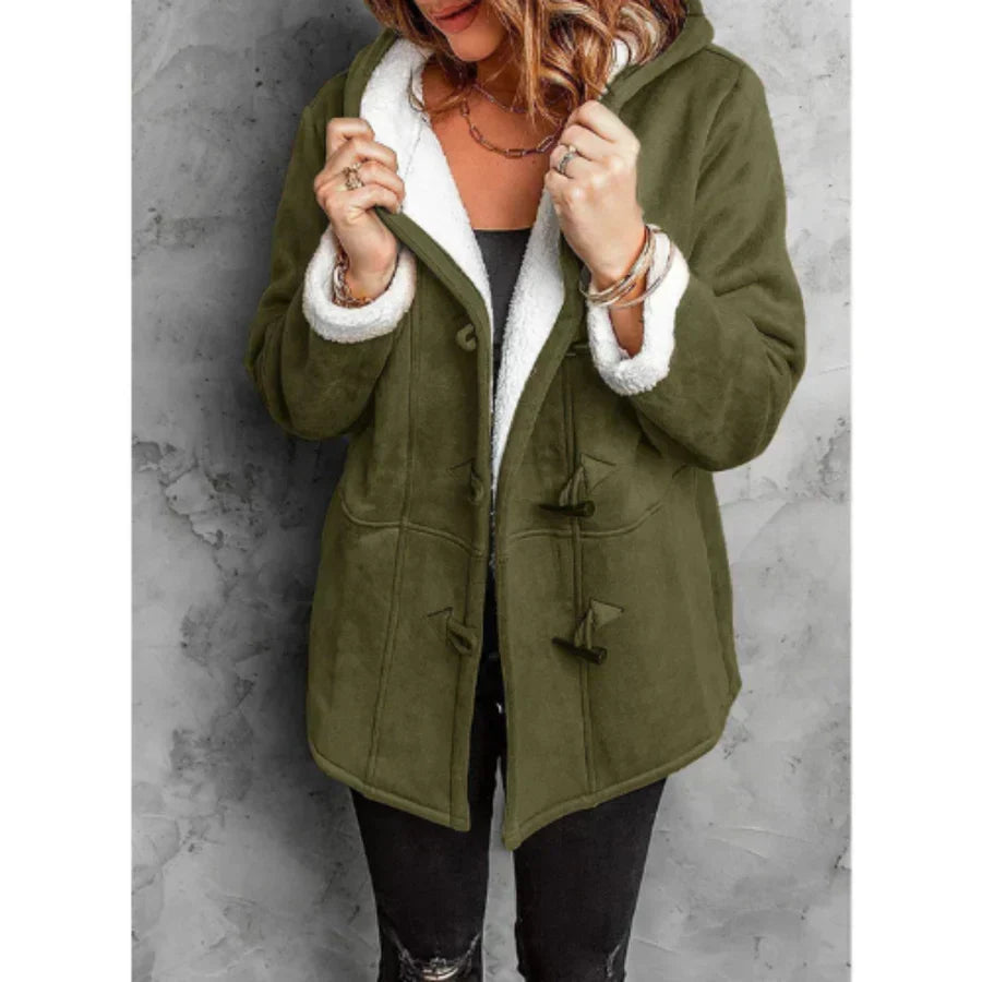 Street-Wave Hooded Faux Suede Coat With Fleece Lining For Women Relaxed Mid Length