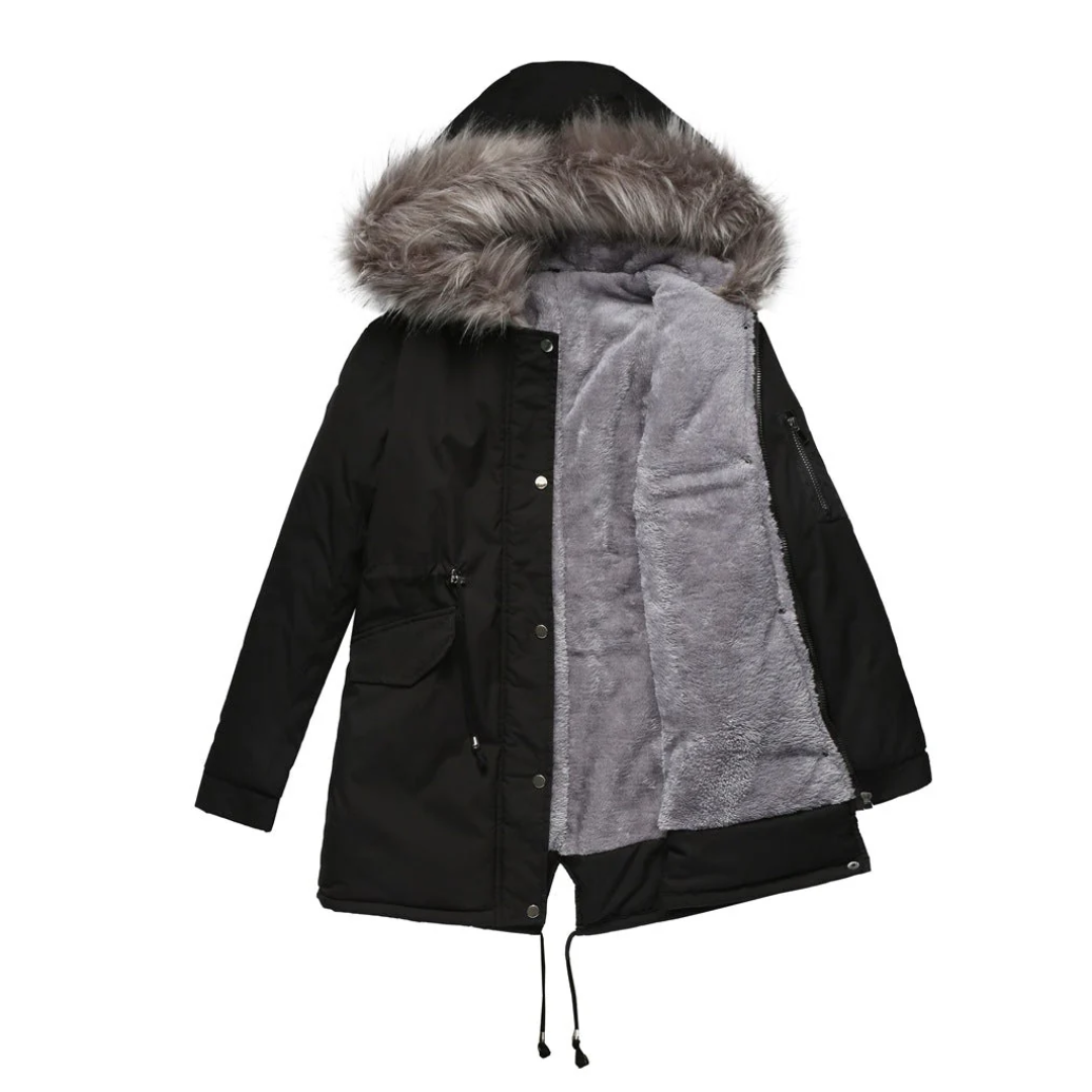 Street-Wave Winter Parka Jacket With Low-Button Design And Fur Hood Durable Insulated Weatherproof Coat For Women